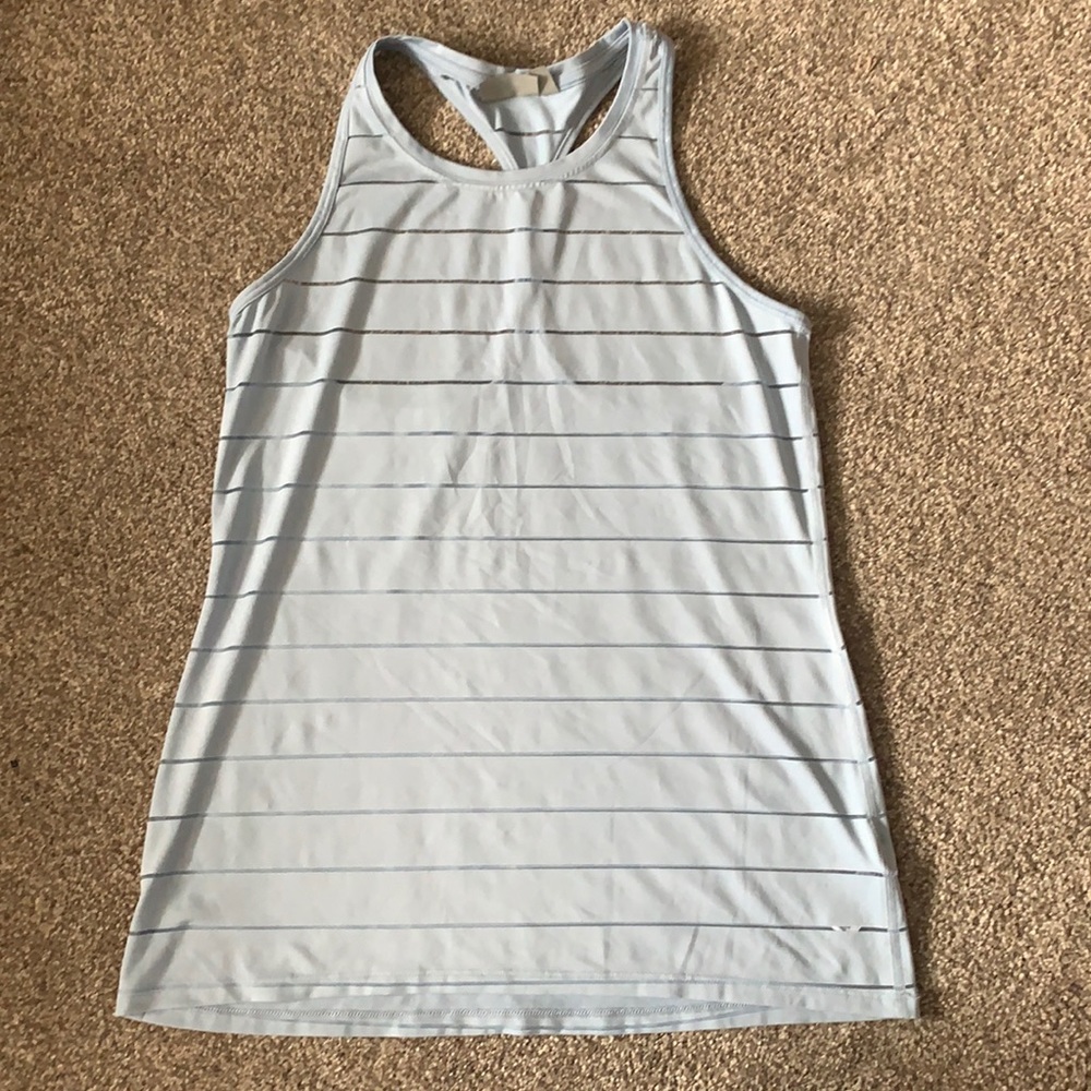 Athleta racer back blue striped tank top